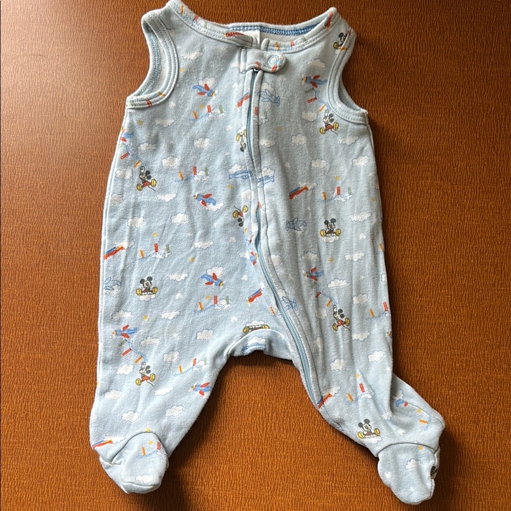 Vintage‎ Disney Light Blue Kids Footie with Playful Mickey Mouse Print
